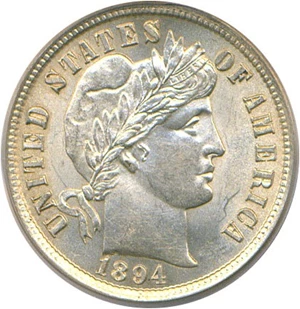 image for: 1894 10c PCGS MS63