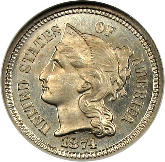 image for: 1874 3cN NGC Proof 65 ex: Richmond Collection
