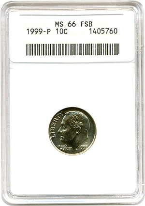 image for: 1999-P 10c ANACS MS66 FB