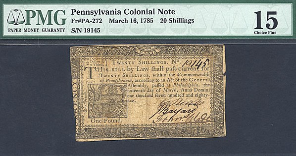 image for: Penn: 1785 20s 16-Mar PMG F15 (Fr.PA272)
