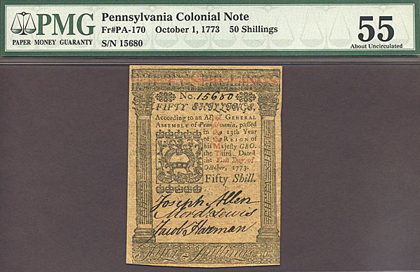 image for: Pennsylvania: Fr.PA170 1773 50s 1-Oct PMG AU55  [15680]