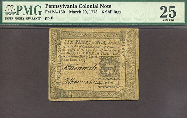 image for: Penn: 1773 6s 20-Mar PMG VF25 (Fr.PA160)