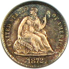 image for: 1872-S H10c PCGS/CAC MS66 (Mintmark Below Wreath) * Color *