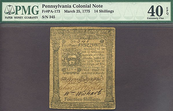 image for: Penn: 1775 14s 25-Mar PMG XF40 EPQ (Fr.PA173)