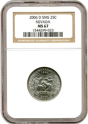 image for: 2006-D SMS Nevada 25c NGC MS67