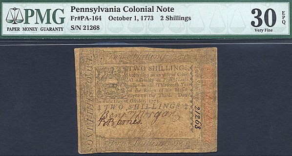 image for: Pennsylvania: Fr.PA164 1773 2 Shillings October 1 PMG VF30 EPQ  [21268]