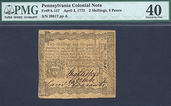 image for: Penn: 1772 2s/6d 3-Apr PMG XF40 (Fr.PA157)