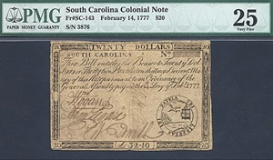 image for: South Carolina: 1777 $20 February 14 PMG VF25 (Fr.SC143, Remainder)