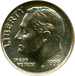 image for: 1999-P 10c ANACS MS66 FB