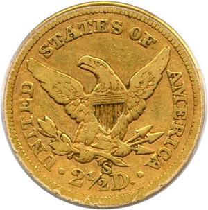 image for: 1865-S $2 1/2 PCGS VF30