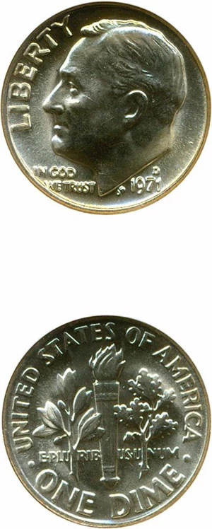 image for: 1971-D 10c ANACS MS65