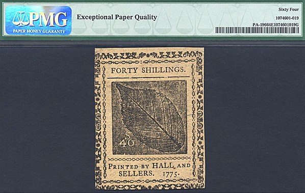 image for: Penn: 1775 40s 8-Dec PCGS Choice CU64 EPQ (Fr.PA196)