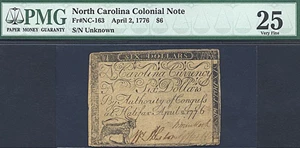 image for: North Carolina: 1776 $6 2-Apr PMG VF25 (Fr.NC163)