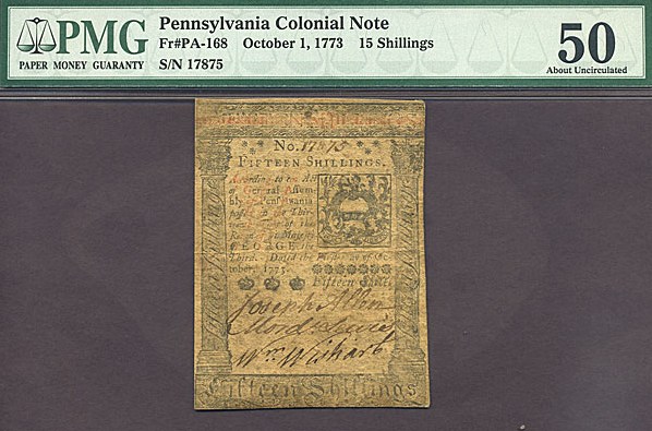 image for: Pennsylvania: Fr.PA168 1773 15s 1-Oct PMG AU50  [17875]