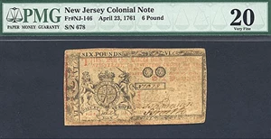 image for: New Jersey: 1761 ?6 23-Apr PMG VF20 (Fr.NJ146)