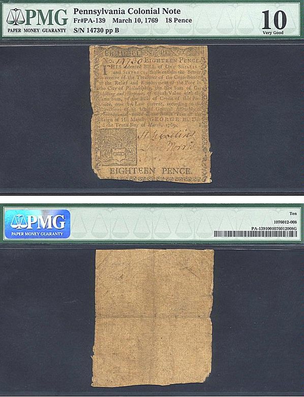 image for: Penn: 1769 18d 10-Mar PMG VG10 (Fr.PA139)