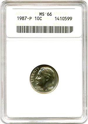 image for: 1987-P 10c ANACS MS66