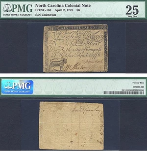 image for: North Carolina: 1776 $6 2-Apr PMG VF25 (Fr.NC163)