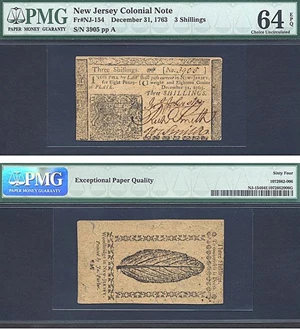 image for: New Jersey: 1763 3s 31-Dec PMG Choice CU64 EPQ (Fr.NJ154)
