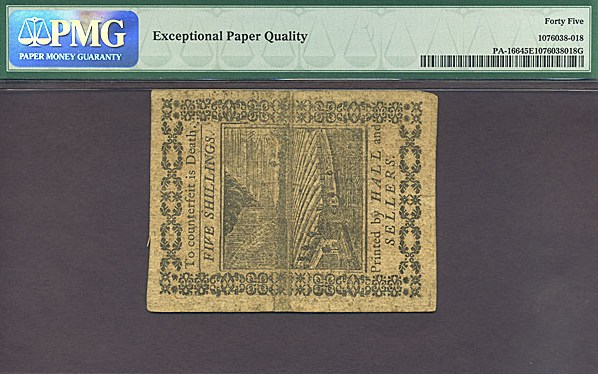 image for: Pennsylvania: Fr.PA166 1773 5s 1-Oct PMG XF45 EPQ  [18390]