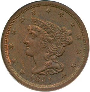 image for: 1851 1/2c PCGS MS62 BN