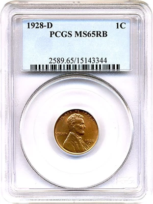 image for: 1928-D 1c PCGS MS65 RB