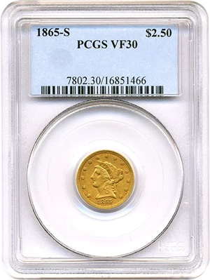 image for: 1865-S $2 1/2 PCGS VF30