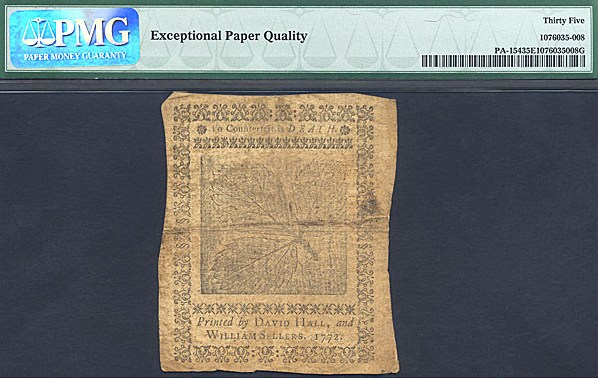 image for: Penn: 1772 1s 3-Apr PMG VF35 EPQ (Fr.PA154)