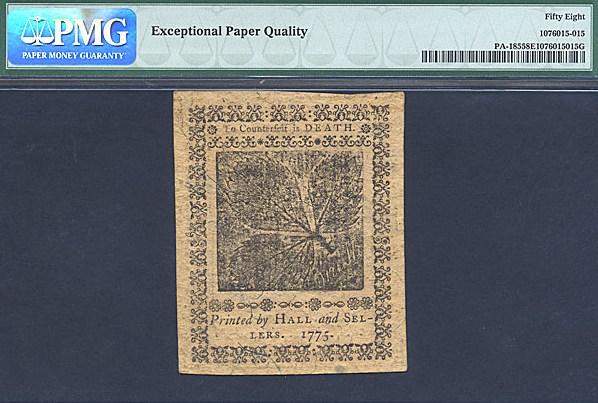 image for: Pennsylvania: Fr.PA185 1775 9d 25-Oct PMG AU58 EPQ [9495]