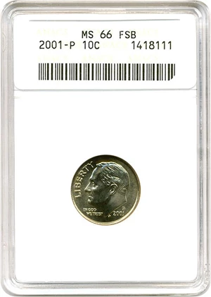 image for: 2001-P 10c ANACS MS66 FB