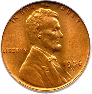 image for: 1936-D 1c PCGS MS66 RD