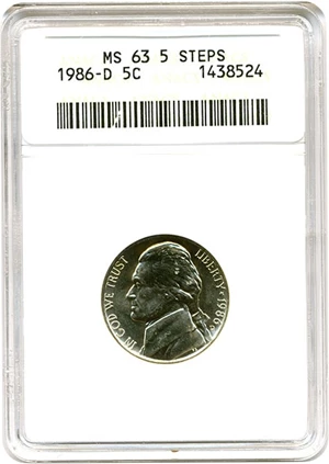 image for: 1986-D 5c ANACS MS63 FS