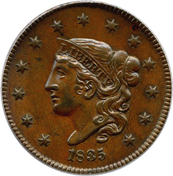 image for: 1835 1c PCGS AU55 (Small 8, Stars)