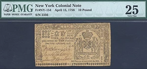 image for: New York: 1758 10 Pounds April 15 PMG VF25 (Fr.NY154)