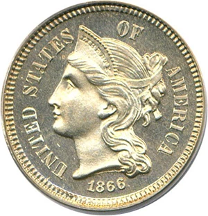 image for: 1866 3cN PCGS/CAC Proof 65 Cameo