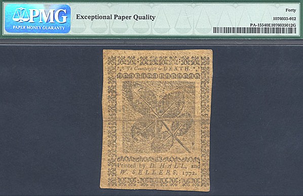 image for: Penn: 1772 18d 3-Apr PMG XF40 (Fr.PA155)