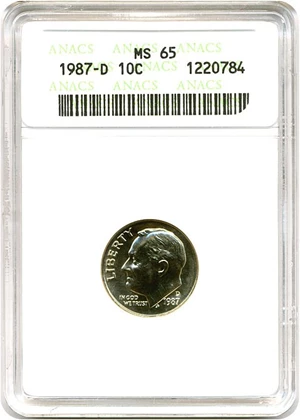 image for: 1987-D 10c ANACS MS65