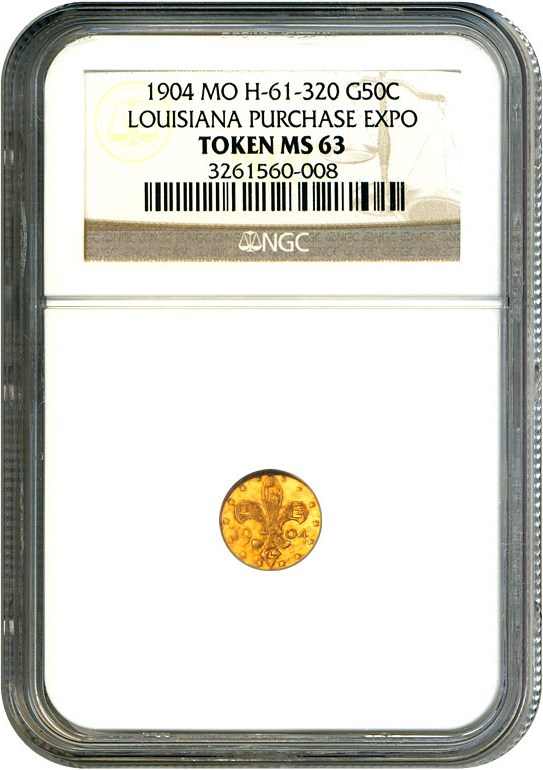 image for: Token: 1904 Gold 50c NGC MS63 (Louisiana Purchase Gold Expo, H-61-320)