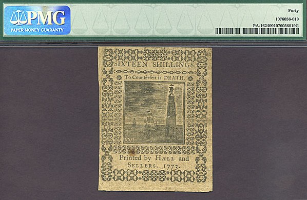 image for: Penn: 1773 16s 20-Mar PMG XF40 (Fr.PA162)