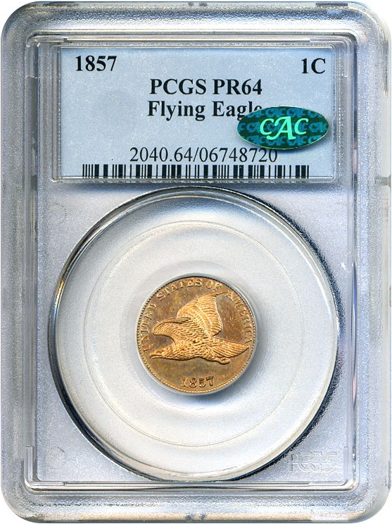 image for: 1857 Flying Eagle 1c PCGS/CAC Proof 64