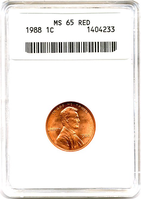 image for: 1988 1c ANACS MS65 RD