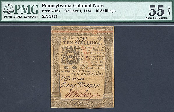 image for: Pennsylvania: Fr.PA167 1773 10s 1-Oct PMG AU55 EPQ [9799]