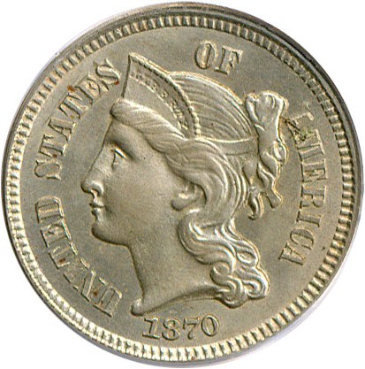 image for: 1870 3cN PCGS/CAC MS64