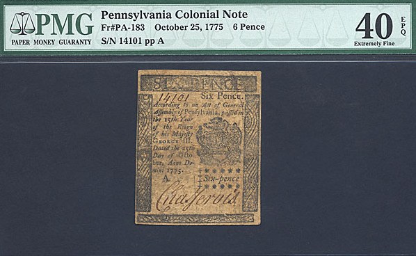 image for: Pennsylvania: Fr.PA183 1775 4d 25-Oct PMG XF40 EPQ [14101]