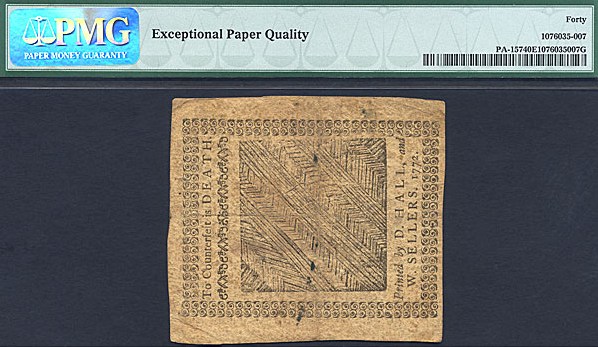 image for: Penn: 1772 2s/6d 3-Apr PMG XF40 EPQ (Fr.PA157)