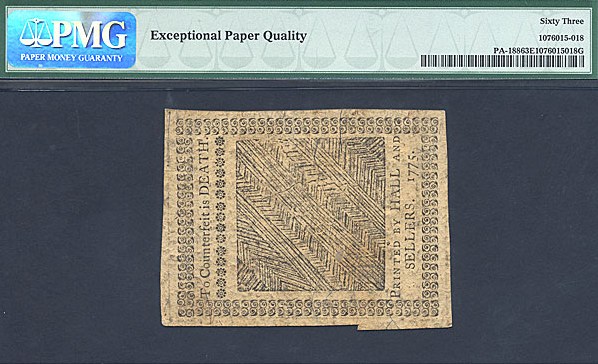 image for: Pennsylvania: Fr.PA188 1775 2s/6d 25-Oct PMG Choice CU63 EPQ  [9494]