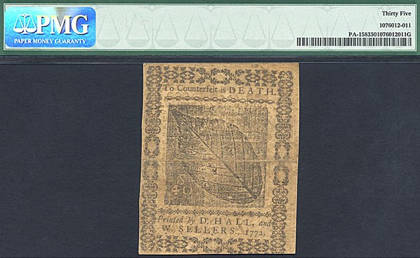 image for: Penn: 1772 40s 3-Apr PMG VF35 (Fr.PA158)