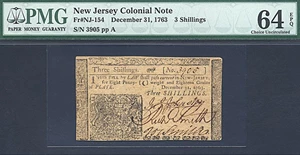 image for: New Jersey: 1763 3s 31-Dec PMG Choice CU64 EPQ (Fr.NJ154)