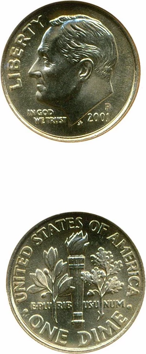 image for: 2001-P 10c ANACS MS66 FB