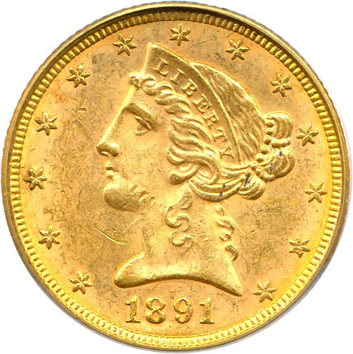 image for: 1891 $5 PCGS MS62